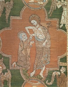 Scen från Kristi liv, detalj från Syon Cope, 1300-20 (linne broderat med metalltrådar och siden) av English School
