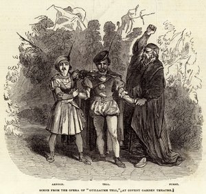Scen från Operan av "Guillaume Tell," på Covent Garden Theatre (gravyr) av English School