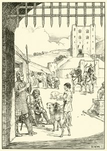 Scen i en slottsgård (bläck på papper) av English School
