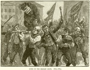 Scen i Belfast Riots av English School