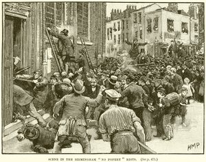 Scen i Birmingham No Popery Riots av English School