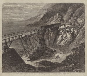 Scenen för olyckan vid Bray Head, på Dublin, Wicklow och Wexford Railway (gravyr) av English School