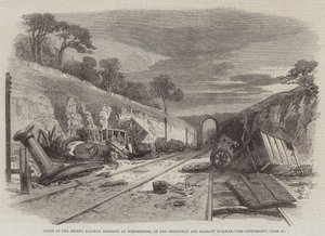 Scen för den senaste järnvägsolyckan i Winchburgh, på Edinburgh och Glasgow Railway (gravyr) av English School