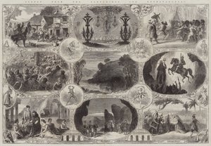 Scener från Pantomimes och Extravaganzas (gravyr) av English School