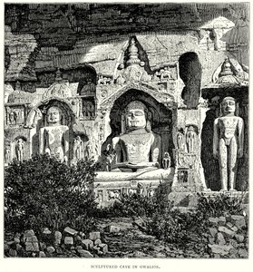 Skulpturgrottan i Gwalior (gravyr) av English School