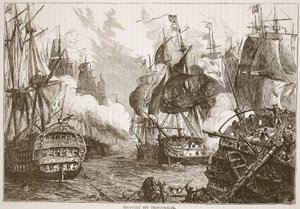 Sjökamp utanför Trincomalee, illustration från Cassells Illustrated History of India av James Grant, pub. 1879 av English School