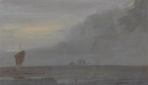 Seapiece with Boats: Evening, tidigare tillskriven J.M.W. Turner (1775-1851) och även tillskriven Peter de Wint (1784-1849), 1810-20 (olja på papper) av English School