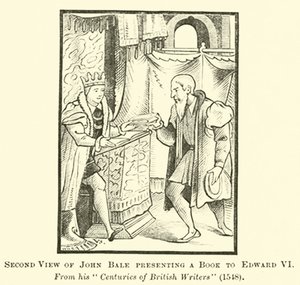 Second View av John Bale som presenterar en bok för Edward VI av English School