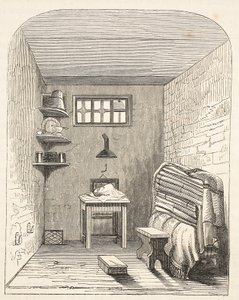 Separat cell i den gamla delen av fängelset i Brixton, illustration från The Criminal Prisons of London och Scenes from Prison Life av Henry Mayhew och John Binny, pub. 1862 av English School