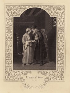 Shakespeare: Köpmannen i Venedig, akt 2, scen 5 (gravyr) av English School