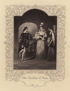 Shakespeare: Två herrar från Verona, akt IV, scen 4 (gravyr) av English School