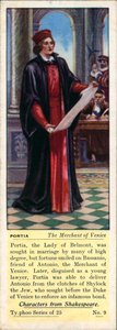Shakespeares karaktärer: Portia, Köpmannen i Venedig (färglitografi) av English School