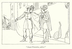 Shakespeares Two Gentlemen of Verona; Avskedet mellan Valentine och Proteus (gravyr) av English School