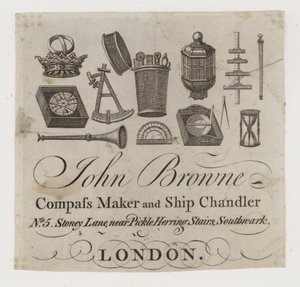 Fartygshandlare, John Browne, handelskort av English School