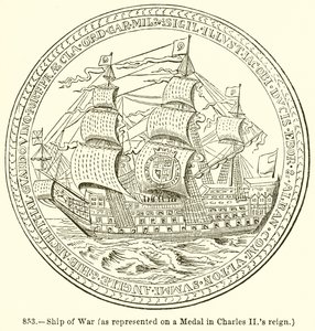 Krigsskepp (som representerat på en medalj under Charles II:s regeringstid) av English School