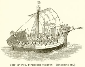 Krigsskepp, femtonde århundradet. (Harleian Ms.) av English School