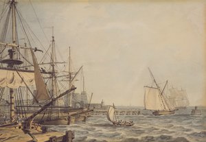 Sjöfart utanför mynningen av floden Hull, tidigt 1800-tal (blyerts, penna, bläck och akvarell på papper) av English School