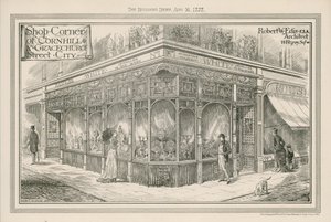 Butikshörnet på Cornhill och Gracechurch Street, City, London av English School