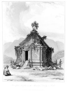 Shrine on Mountain Dieng eller Prahu i centrala Java, från History of Java, volym 2, publicerad 1817 av English School