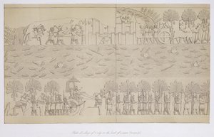 Belägring av en stad på stranden av en flod, skylt 42 från Nineveh and its Remains av Austen Henry Layard (1817-94) publicerad 1849 av English School
