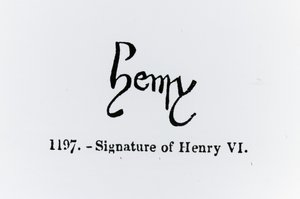 Signatur av Henrik VI (1421-71) (litho) (bw foto) av English School