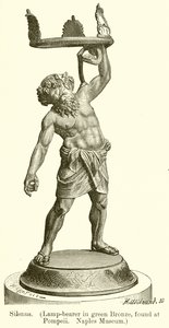 Silenus. (Lampbärare i grön brons, funnen i Pompeji. Neapelmuseum) (gravyr) av English School