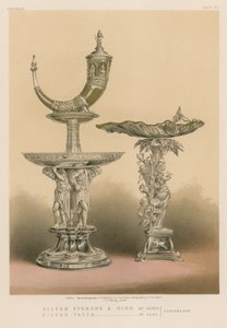 Silver Epergne och Horn av Hertz, Silver Tazza av Dahl, Köpenhamn av English School