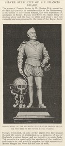 Silvermodell av Plymouth-statyn av Sir Francis Drake, för messen av Royal Naval College (gravyr) av English School
