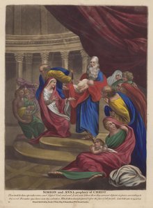 Simeon och Anna profetia om Kristus (färg litho) av English School