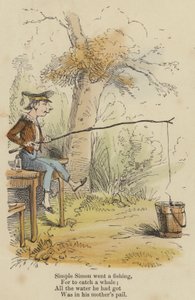 Enkel Simon gick på fiske, För att fånga en val; Allt vatten han hade, låg i sin mors hink (färgad gravyr) av English School