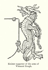 Sinister supporter av viscount Goughs vapen (gravyr) av English School