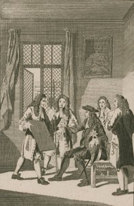 Sir Christopher Wren presenterar för kung Charles II sin plan för att återuppbygga staden London av English School