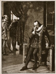 Sir Francis Bacon väntar på en publik av Buckingham, illustration från Cassells Illustrated History of England (sepiafoto) av English School
