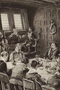 Sir Francis Drake, som äter på The Golden Hind till ljudet av violiner. av English School