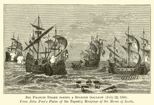 Sir Francis Drake tar en spansk galjon, 22 juli 1588 av English School
