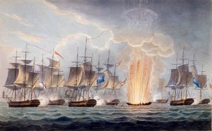 Sir Graham Moores aktion utanför Cape St. Mary, 5 oktober 1804, från The Naval Chronology of Great Britain, av J. Ralfe