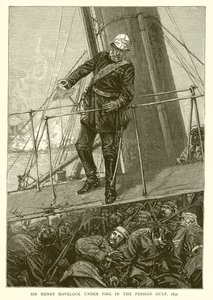 Sir Henry Havelock under eld i Persiska viken, 1857 av English School