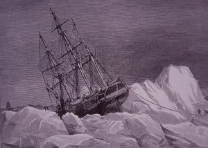 Sir John Franklin, expedition 1845 för att hitta Northwest Passage, skepp Terror fast i is, sent 1800-tal (gravyr) av English School