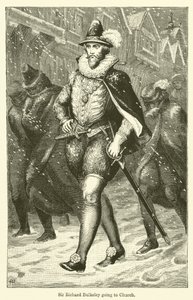 Sir Richard Bulkeley går till kyrkan (gravyr) av English School
