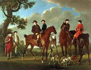 Sir Thomas Gascoigne och Sir Walter Vavasour med prästen, kyrkoherden och jakttjänarna av English School