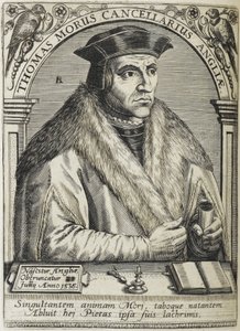 Sir Thomas More, Saint, illustration från "Ikoner för femtio män av illustrerande lärande och lärande..." av English School