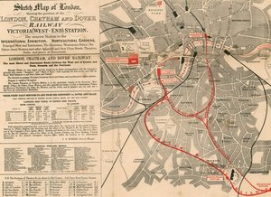 Skiss kartan över London som visar positionen för London, Chatham och Dover Railway