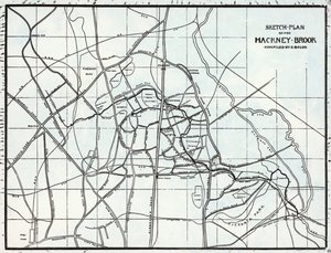 Sketch Plan of the Hackney Brook, sammanställd av E. Bolus av English School