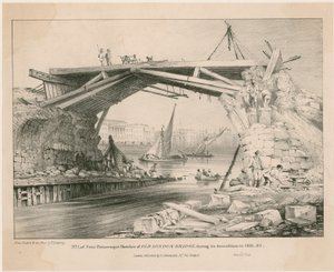 Skiss över Old London Bridge under dess rivning 1831, 1832 av English School