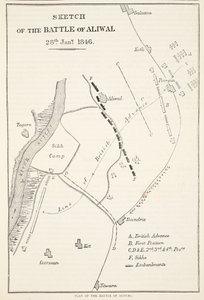 Skiss över slaget vid Aliwal, 28 januari 1846, från Cassells Illustrated History of England av English School