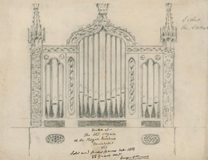 Skiss av den gamla orgeln vid Royal Gardens (Vauxhall Gardens, London) av English School