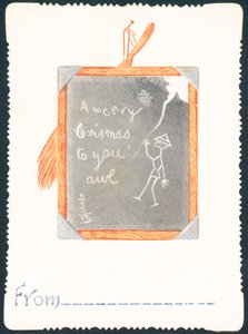 Skiss på svart tavla, julkort av English School
