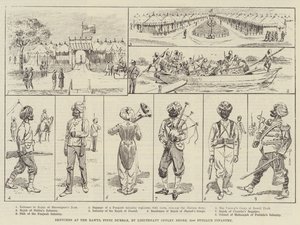 Skisser på Rawul Pindi Durbar (gravyr) av English School