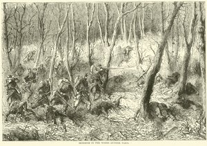 skärmytsling i skogen utanför Paris, oktober 1870 av English School