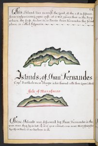 Sloane MS 44, f.269v, Karta över Juan Fernández i William Hacks South Sea Wagoner av English School
